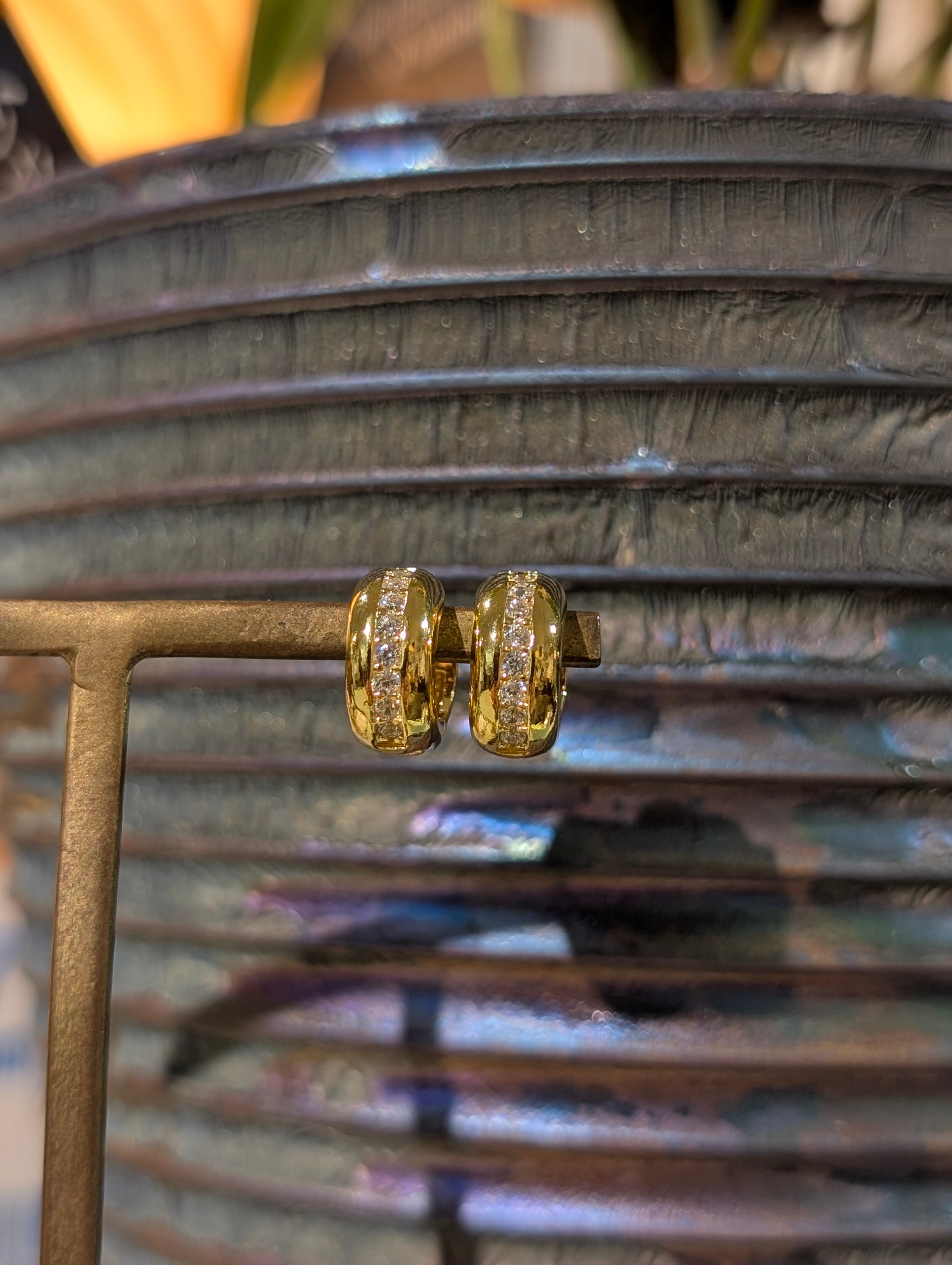 Mini Huggie hoop brass earrings