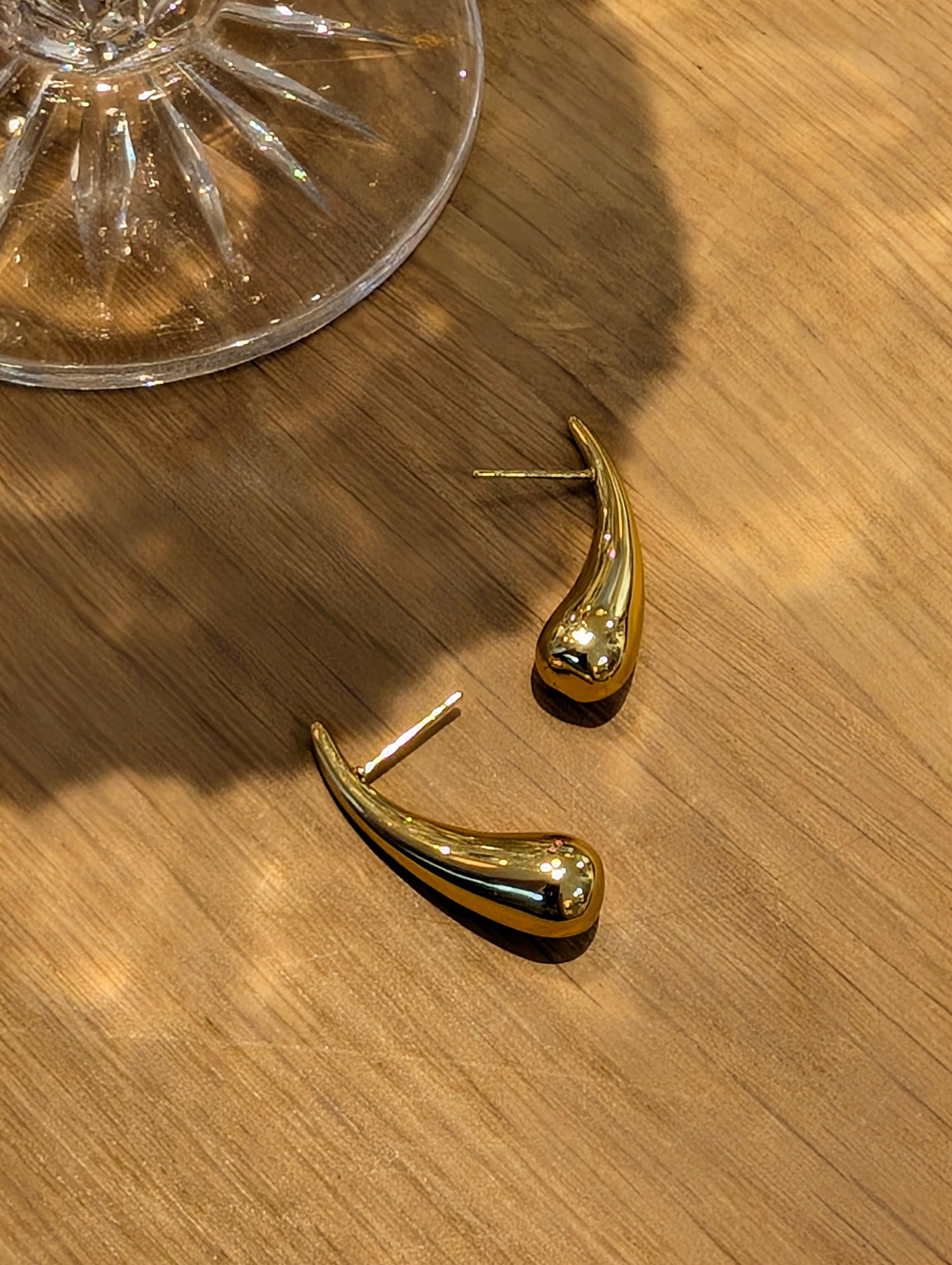 Curved Teardrop Lobe Stainless Steel Earrings