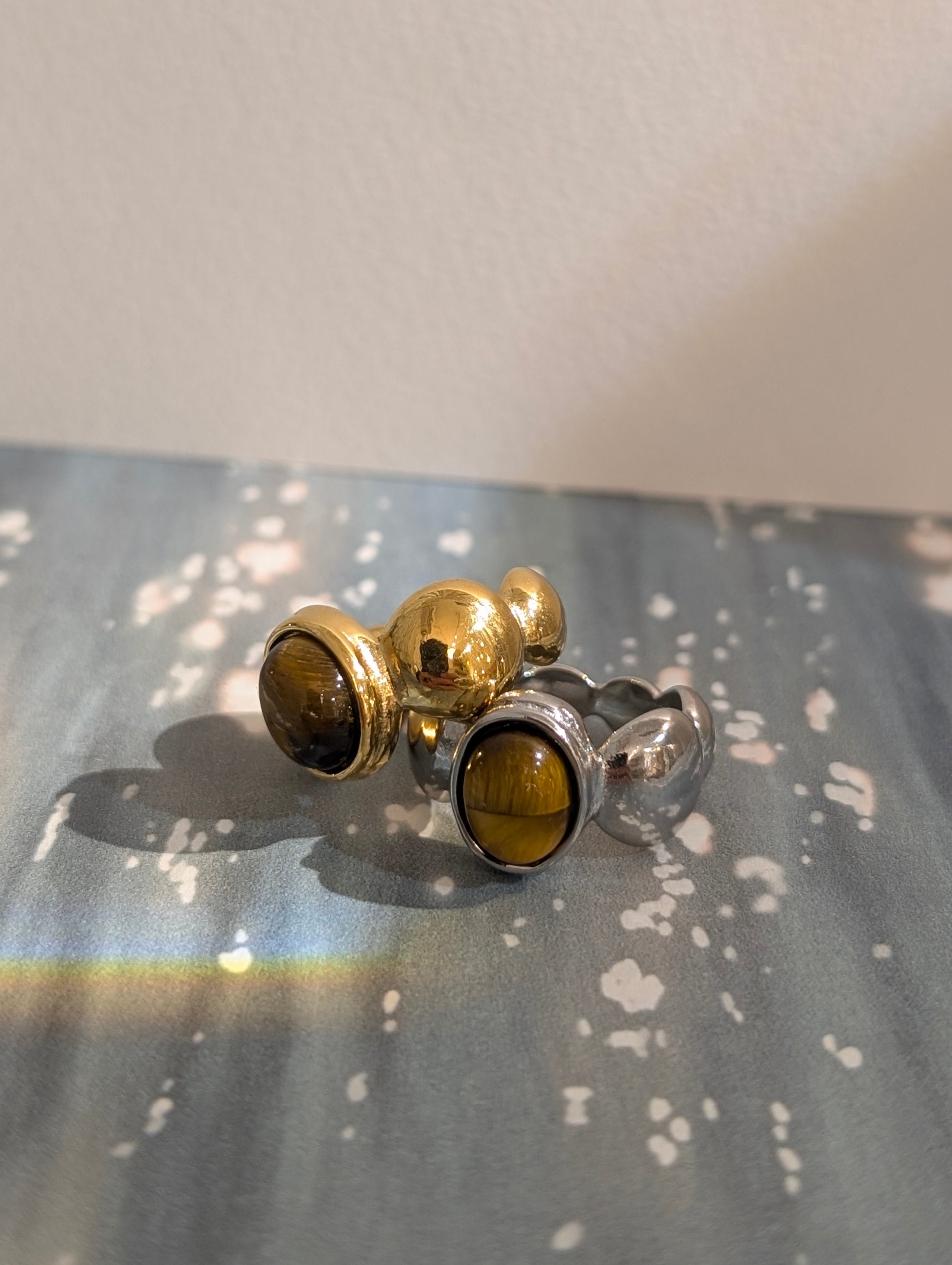 Faux tigers eye stainless steel ring