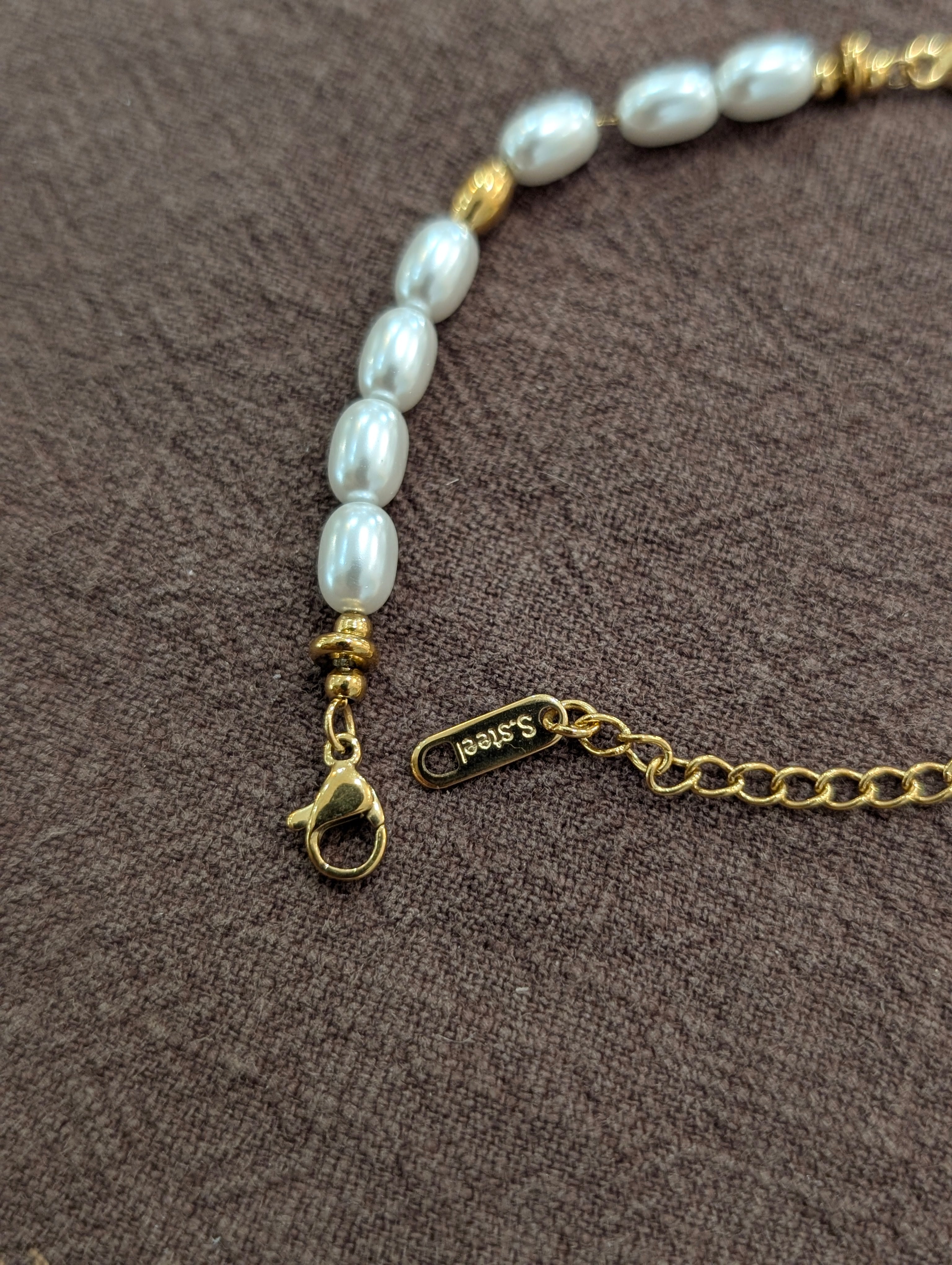Golden beads & pearls stainless steel bracelet