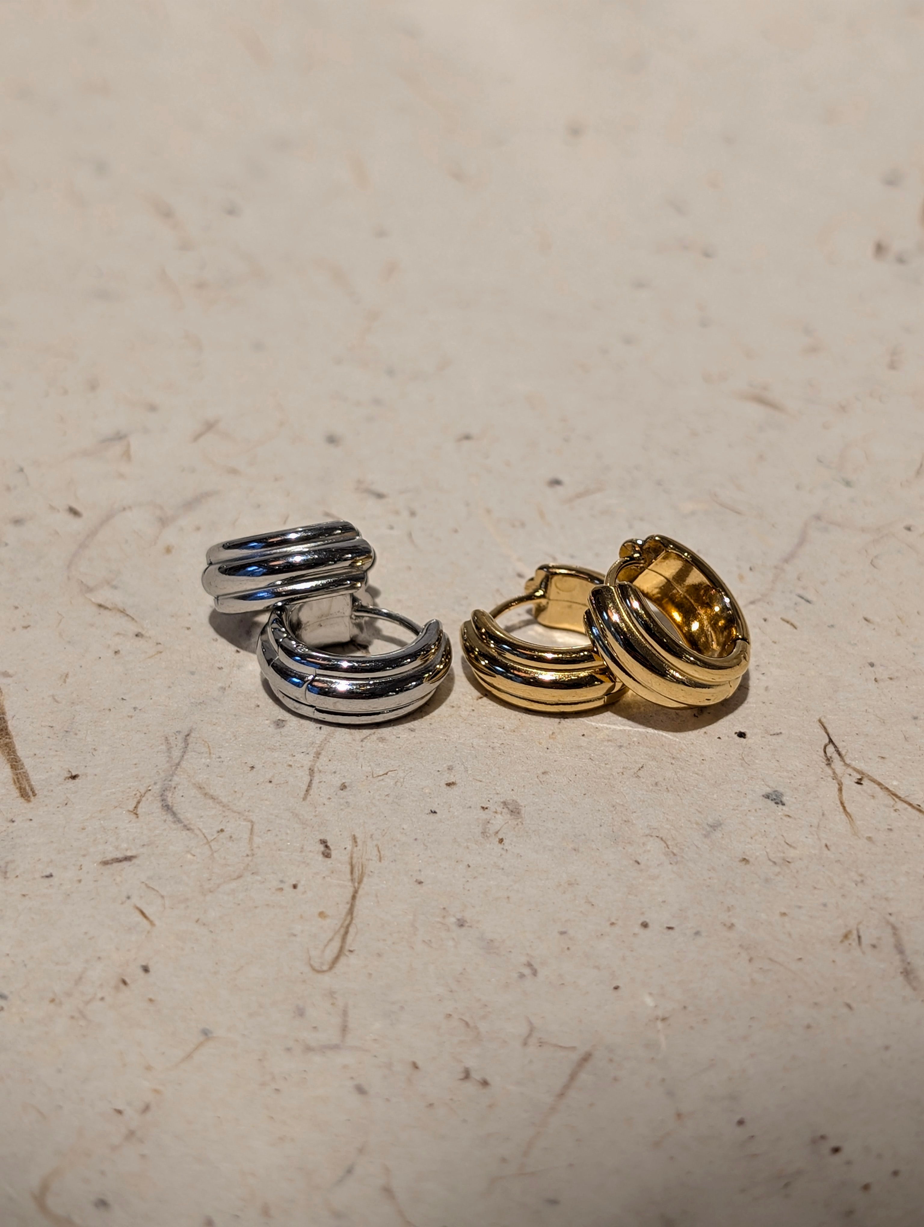 Parallel Rib Hoop Stainless Steel Earrings
