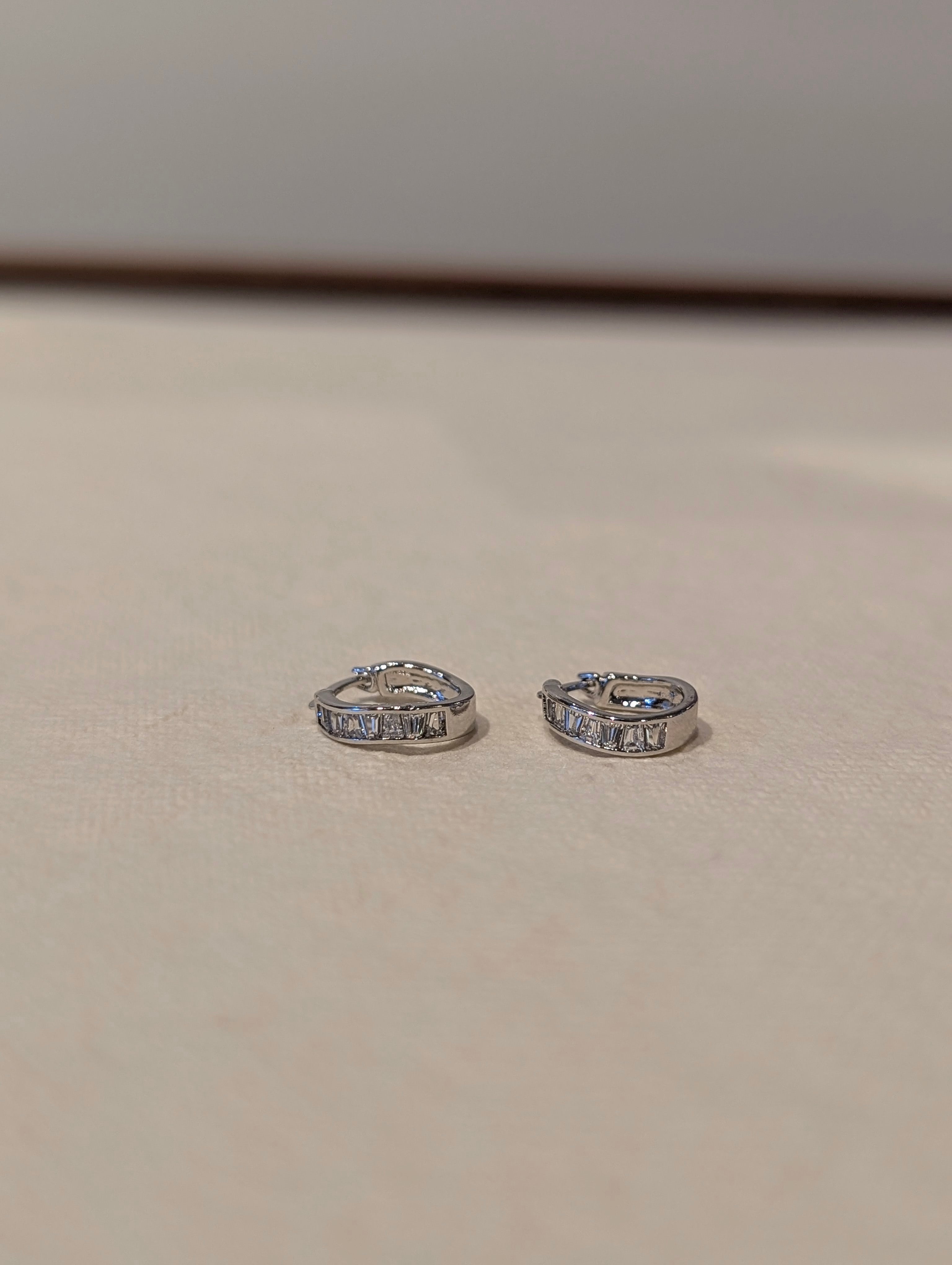 Rectangular CZ Hinged Hoop Earrings