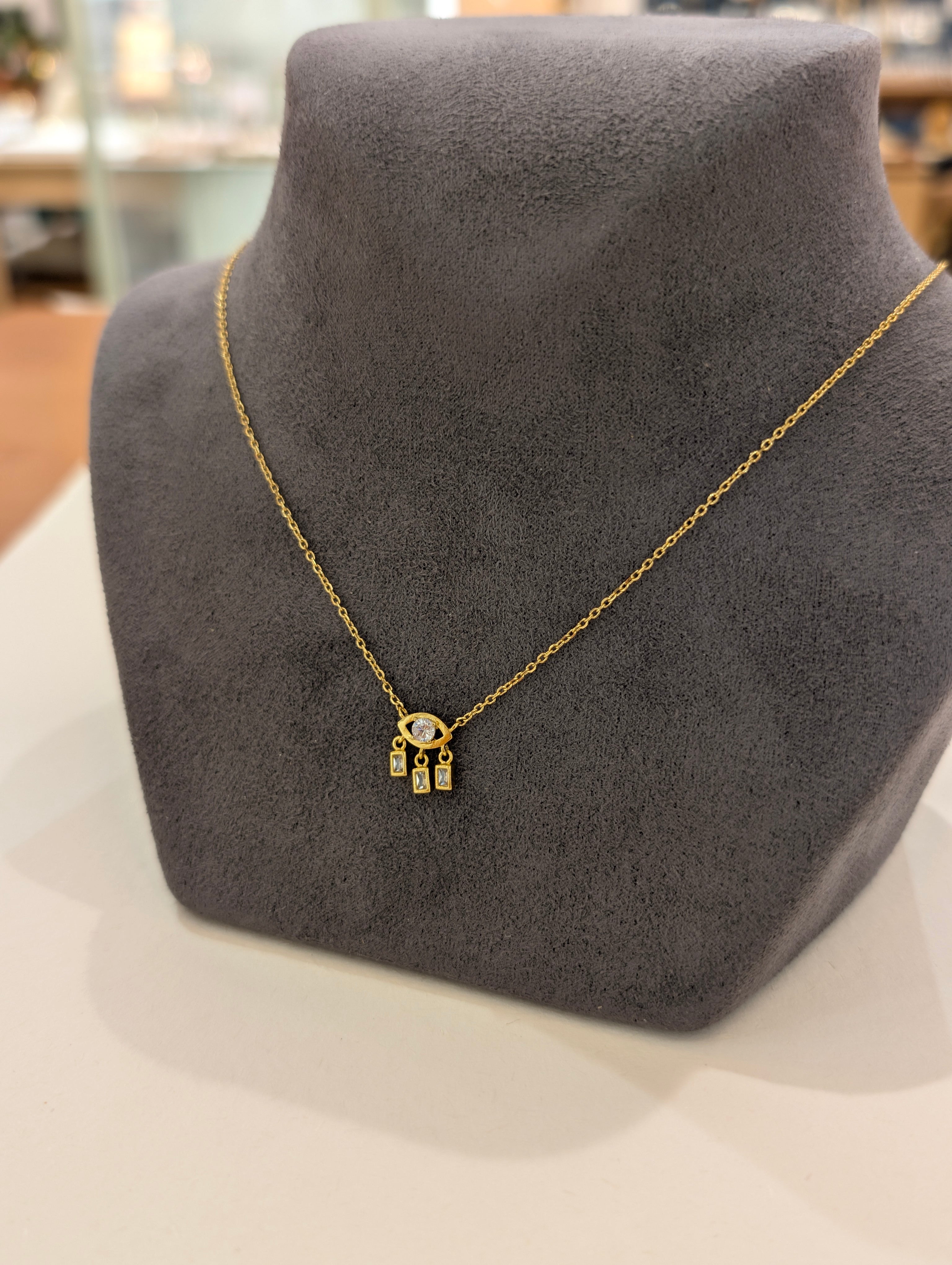 Eye drop cz brass necklace