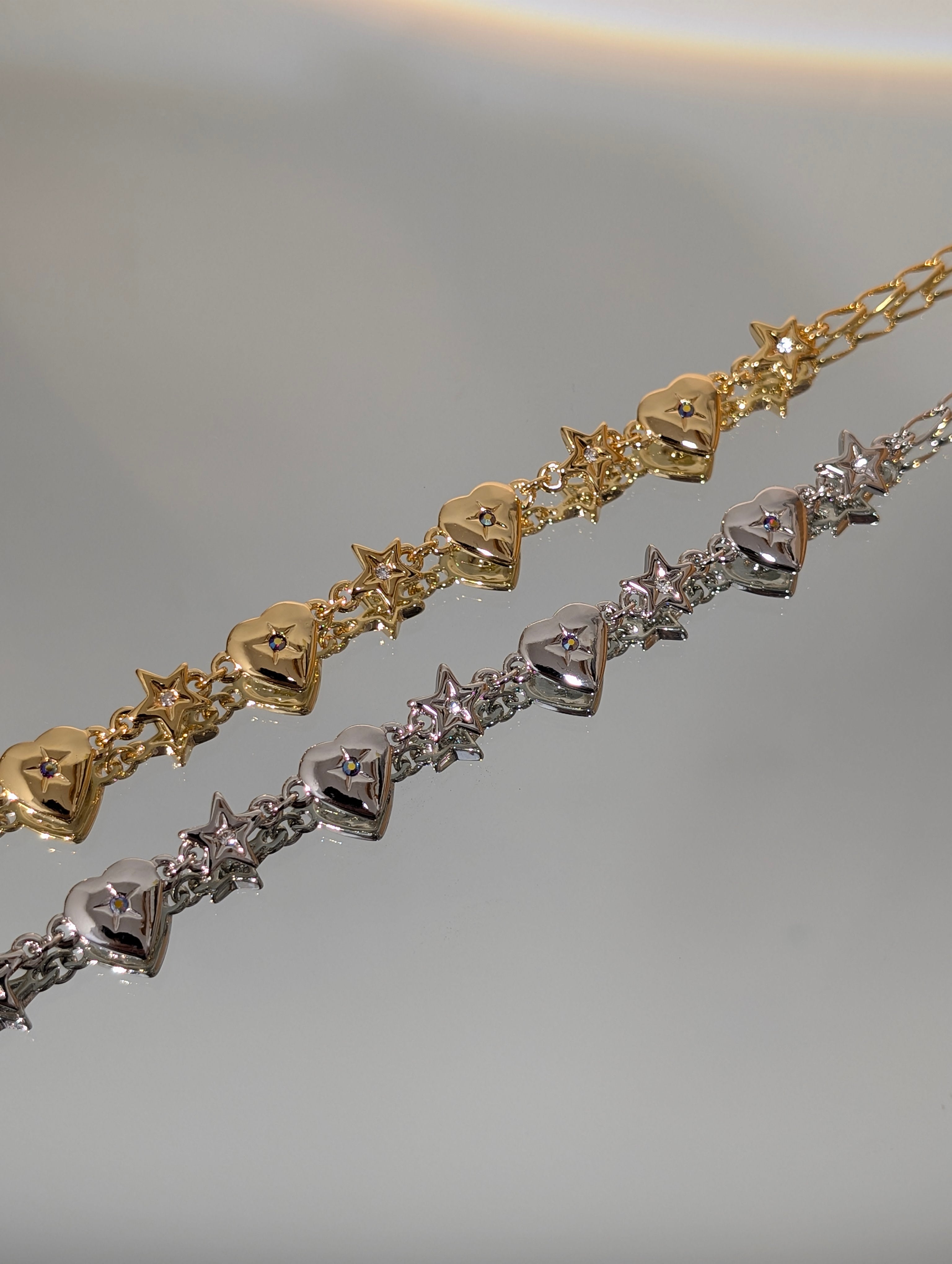 Starlit Heart Chain Brass Bracelet