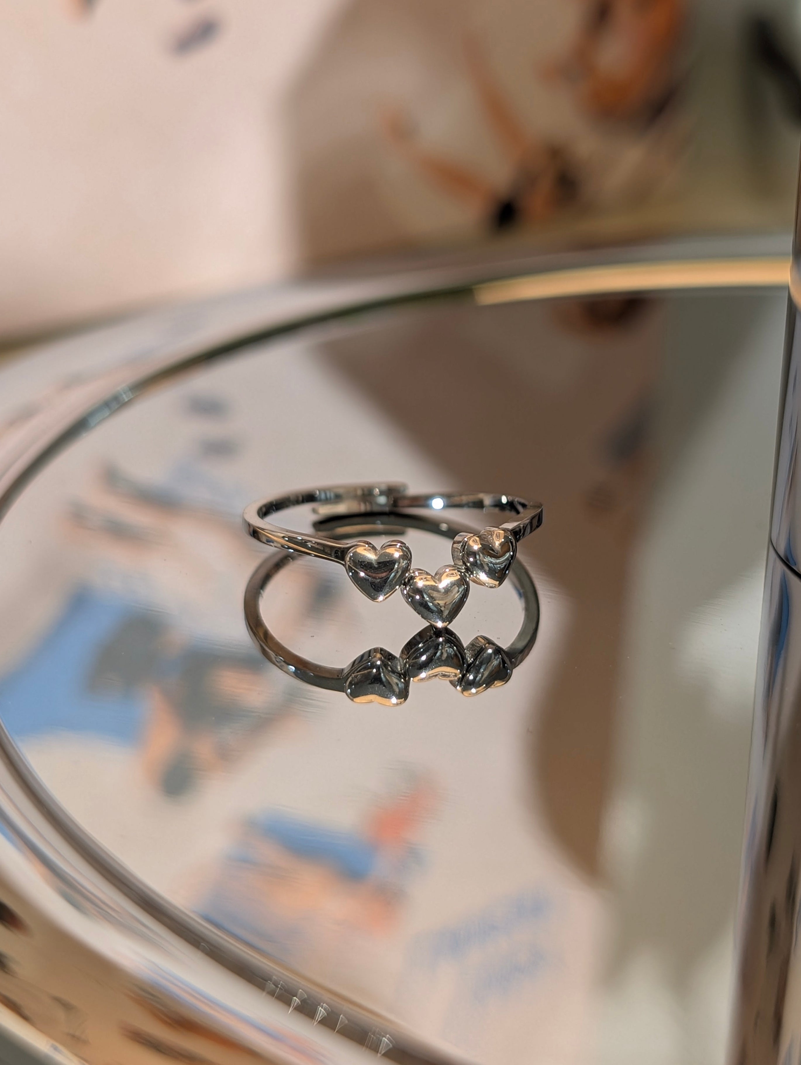 Triple heart stainless steel ring