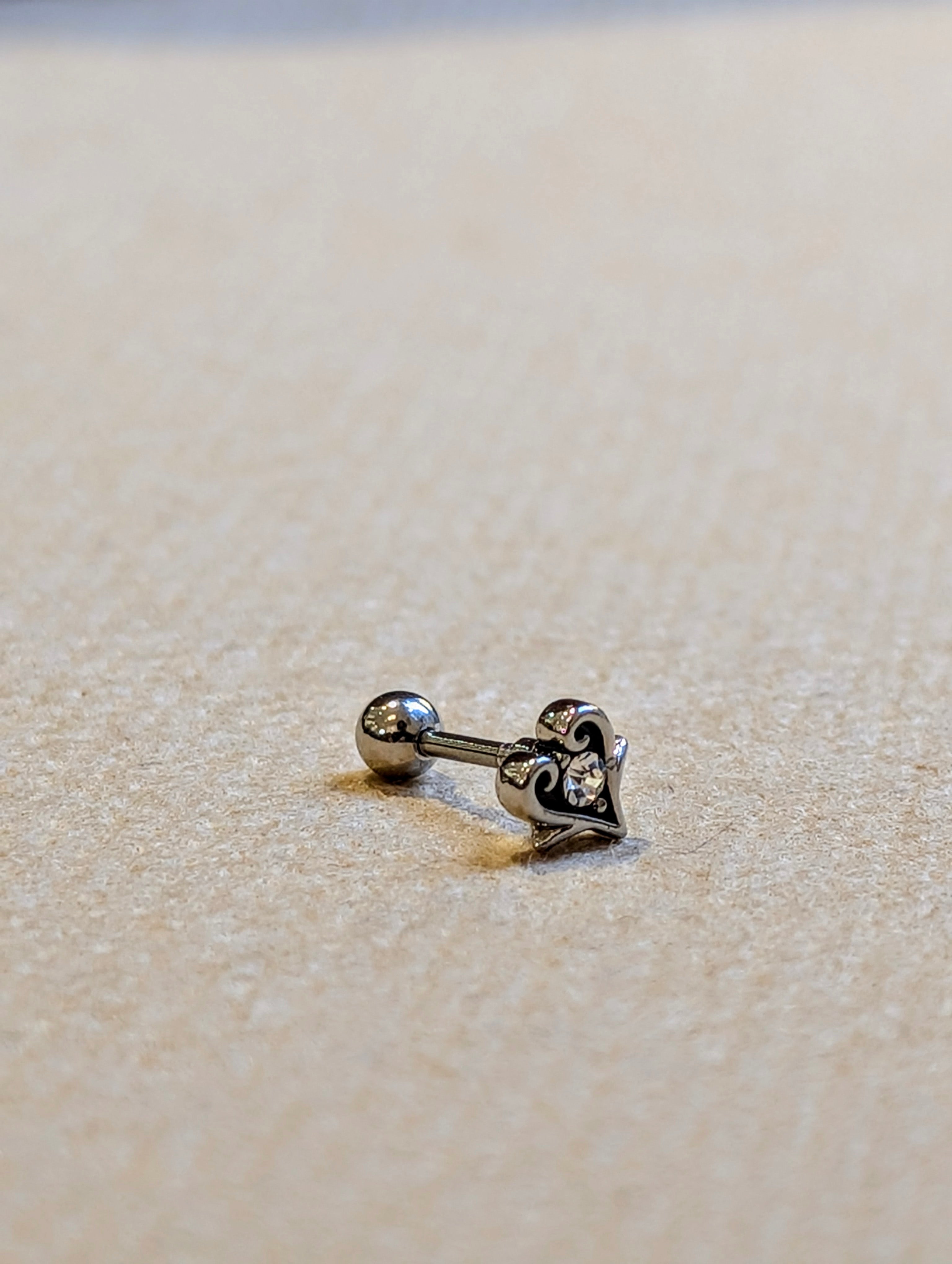Filigree Heart CZ Stud Piercing Earring (1pc)