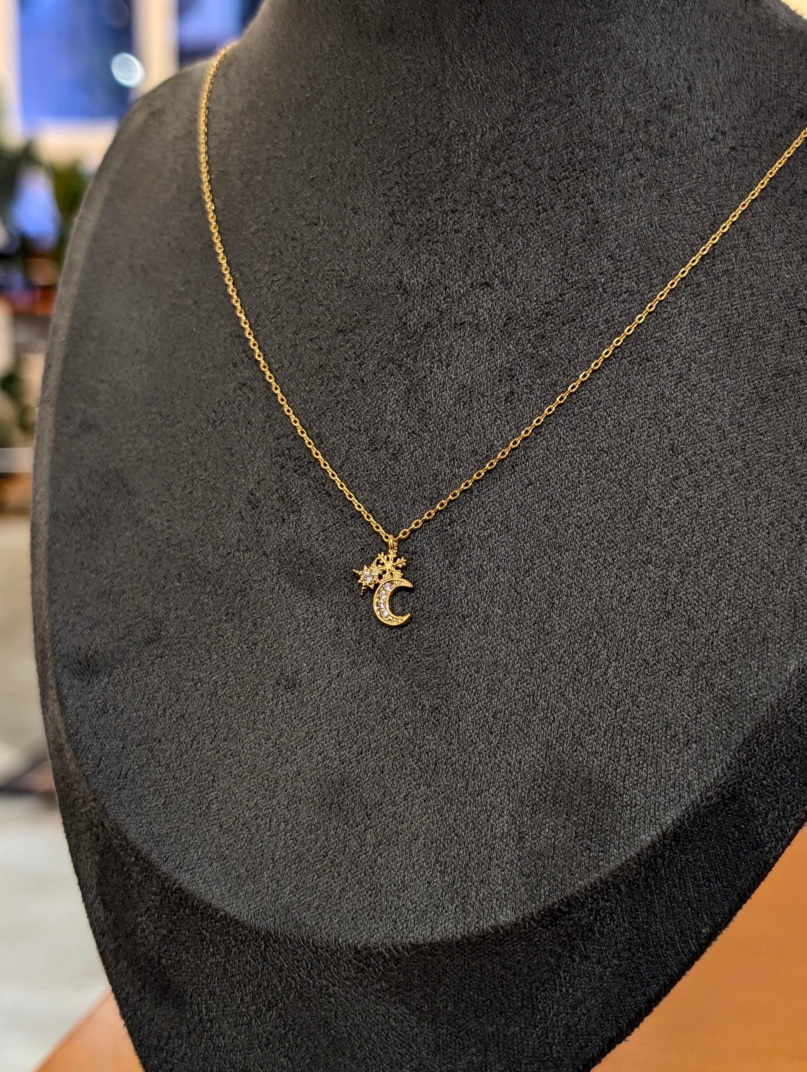 Crescent and star necklace