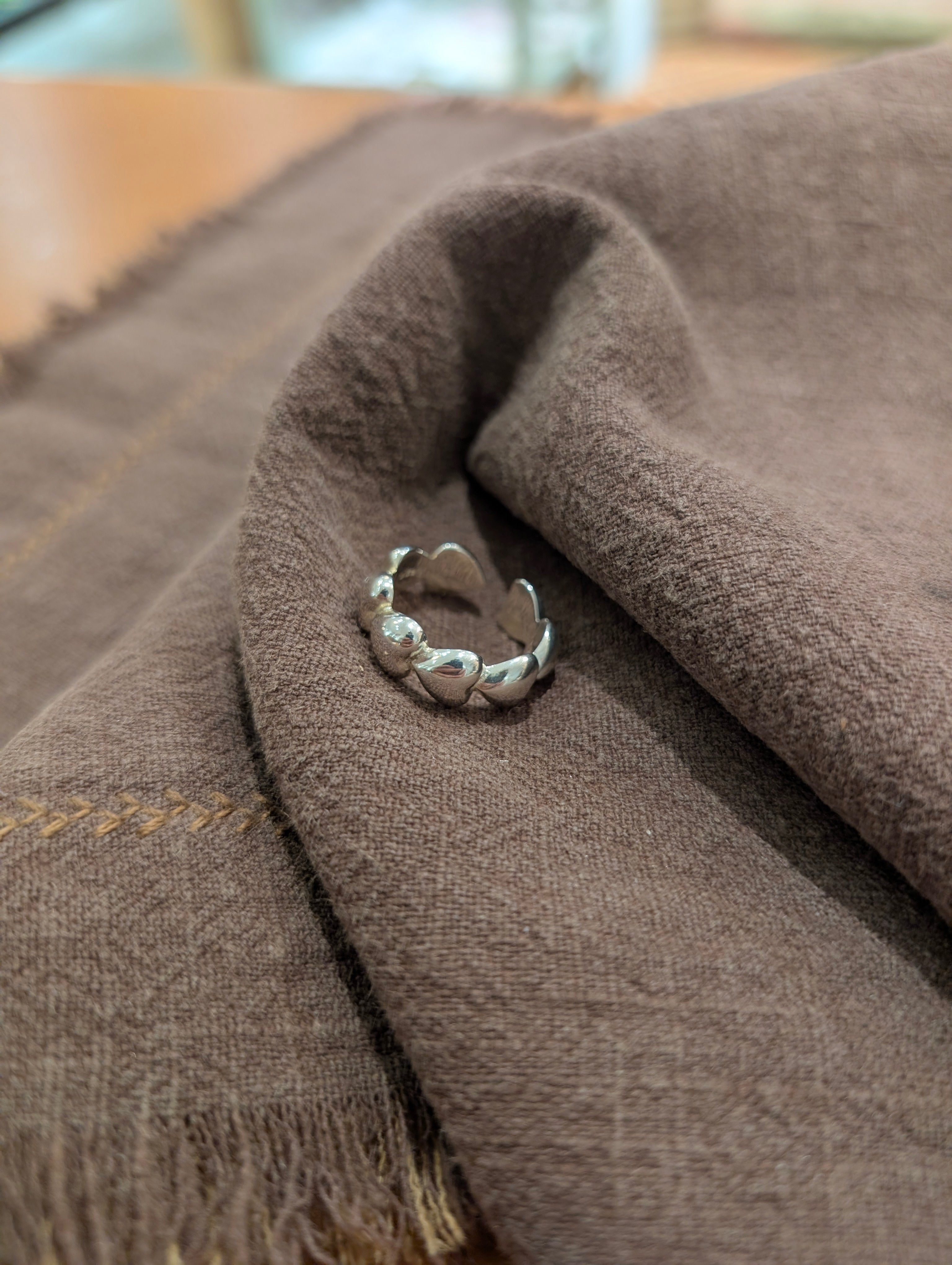 925 silver Heart band free size ring