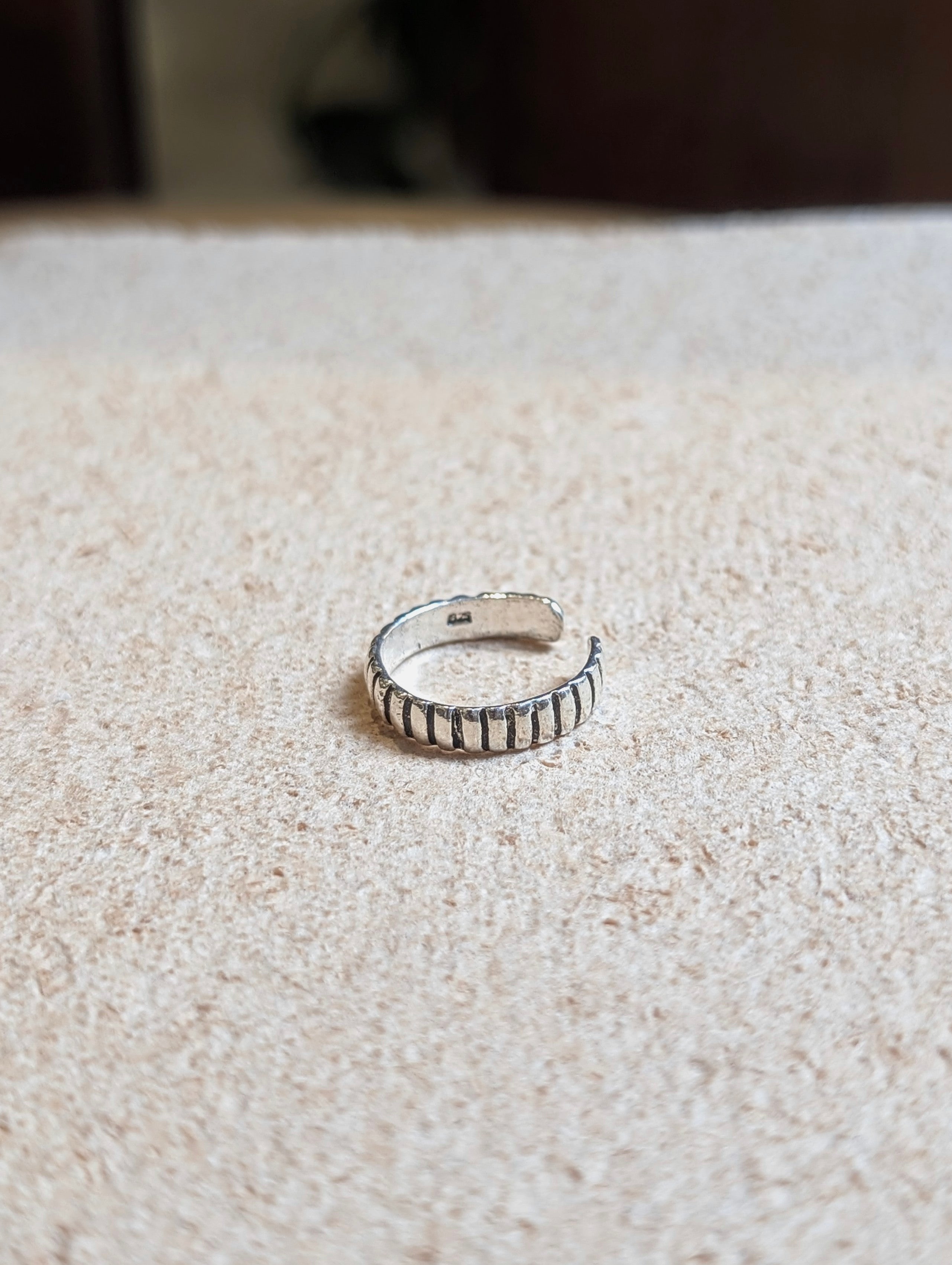 Striped 925 Silver Pinky Ring