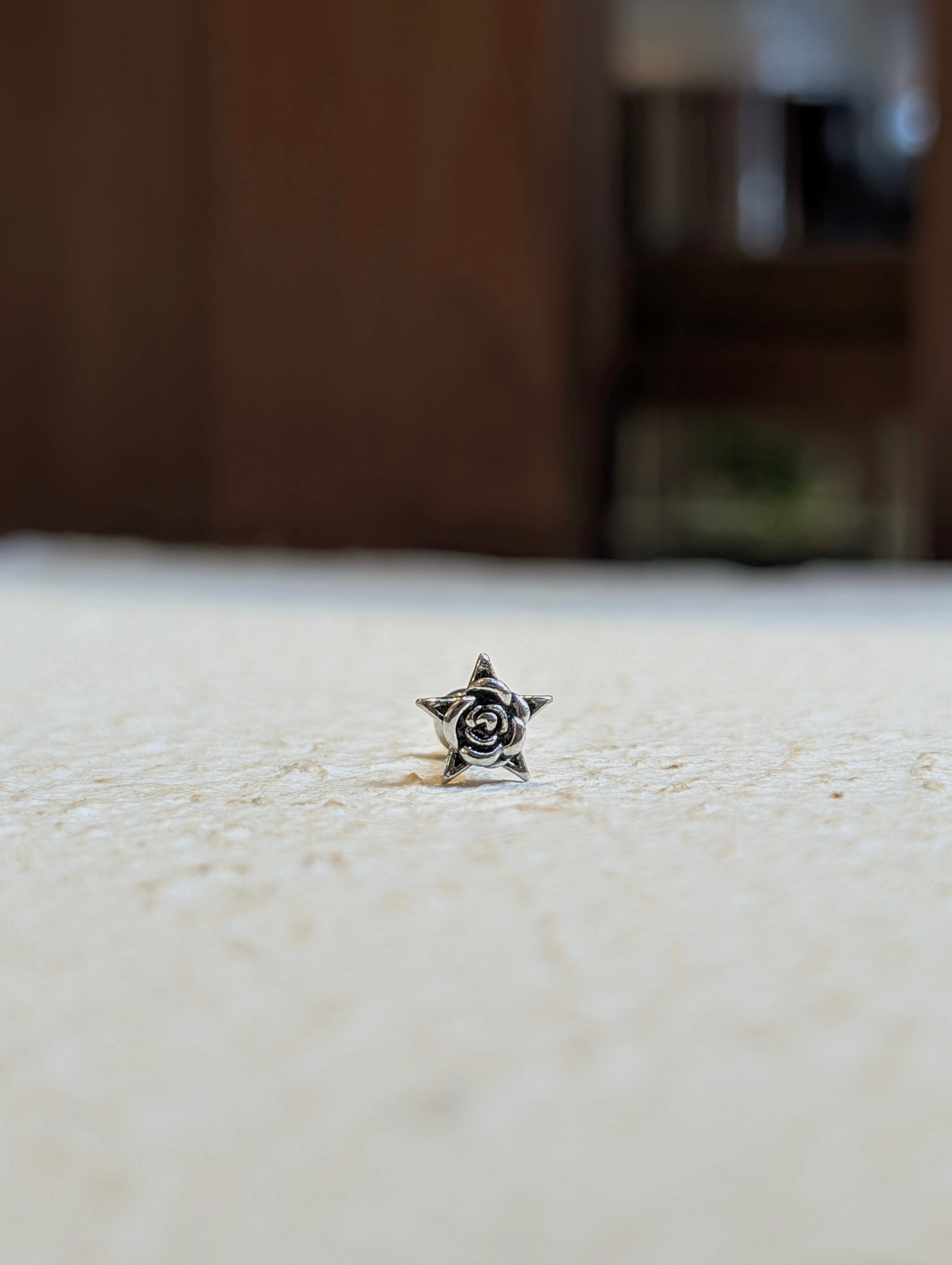 Star rose stud surgical steel piercing Earring (1pc)