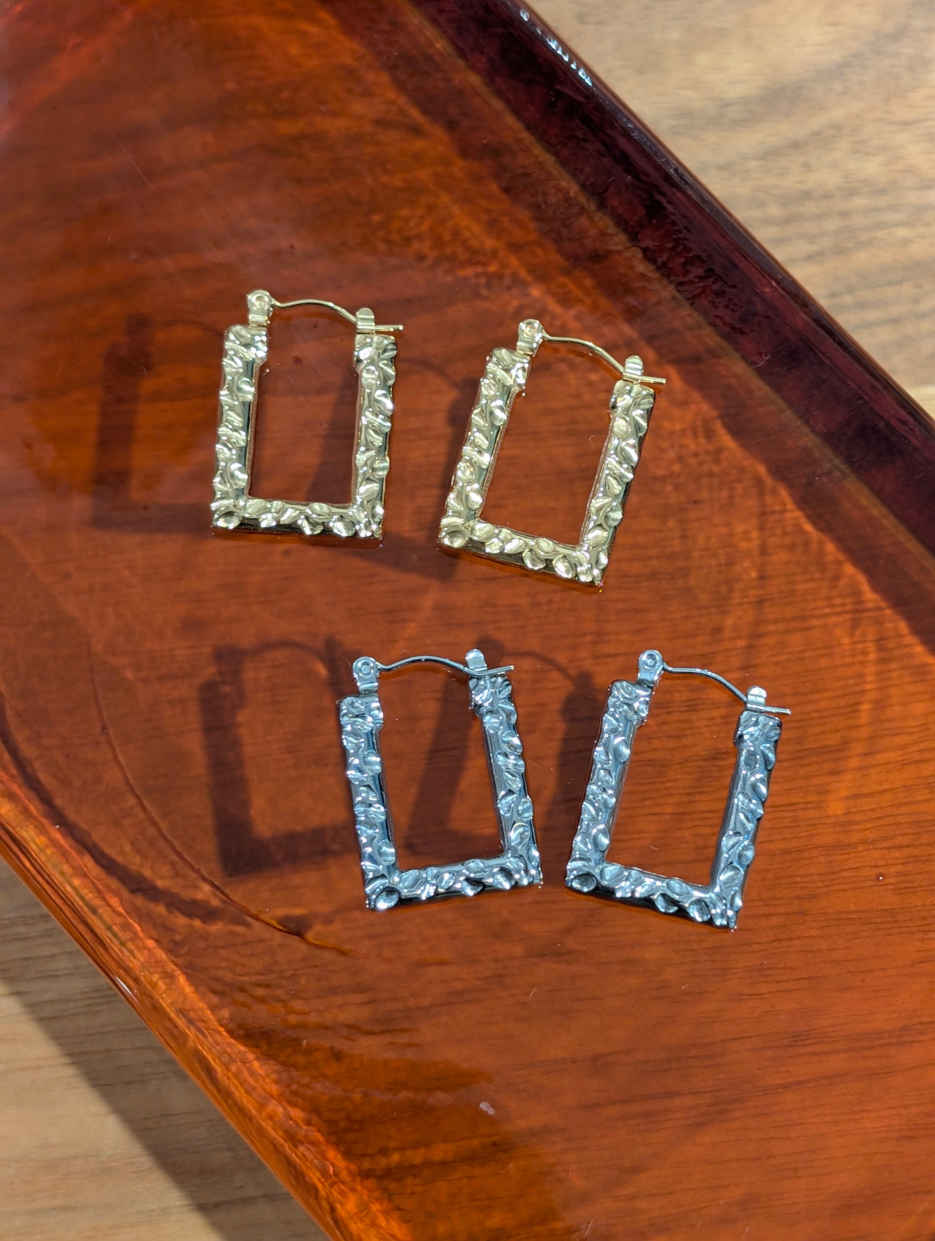 Textured frame stainless steel earrings