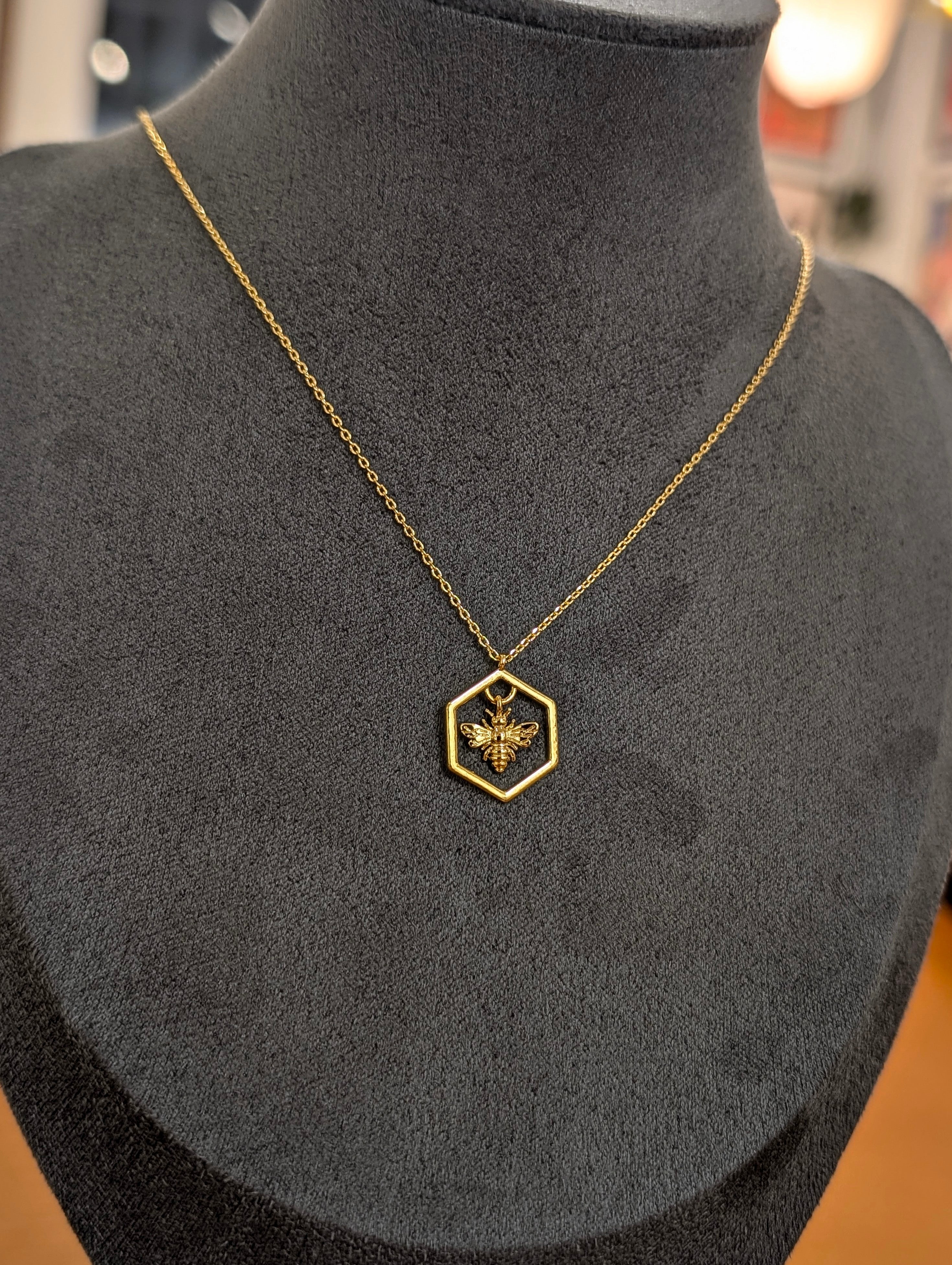 Hexagon Bee Pendant
