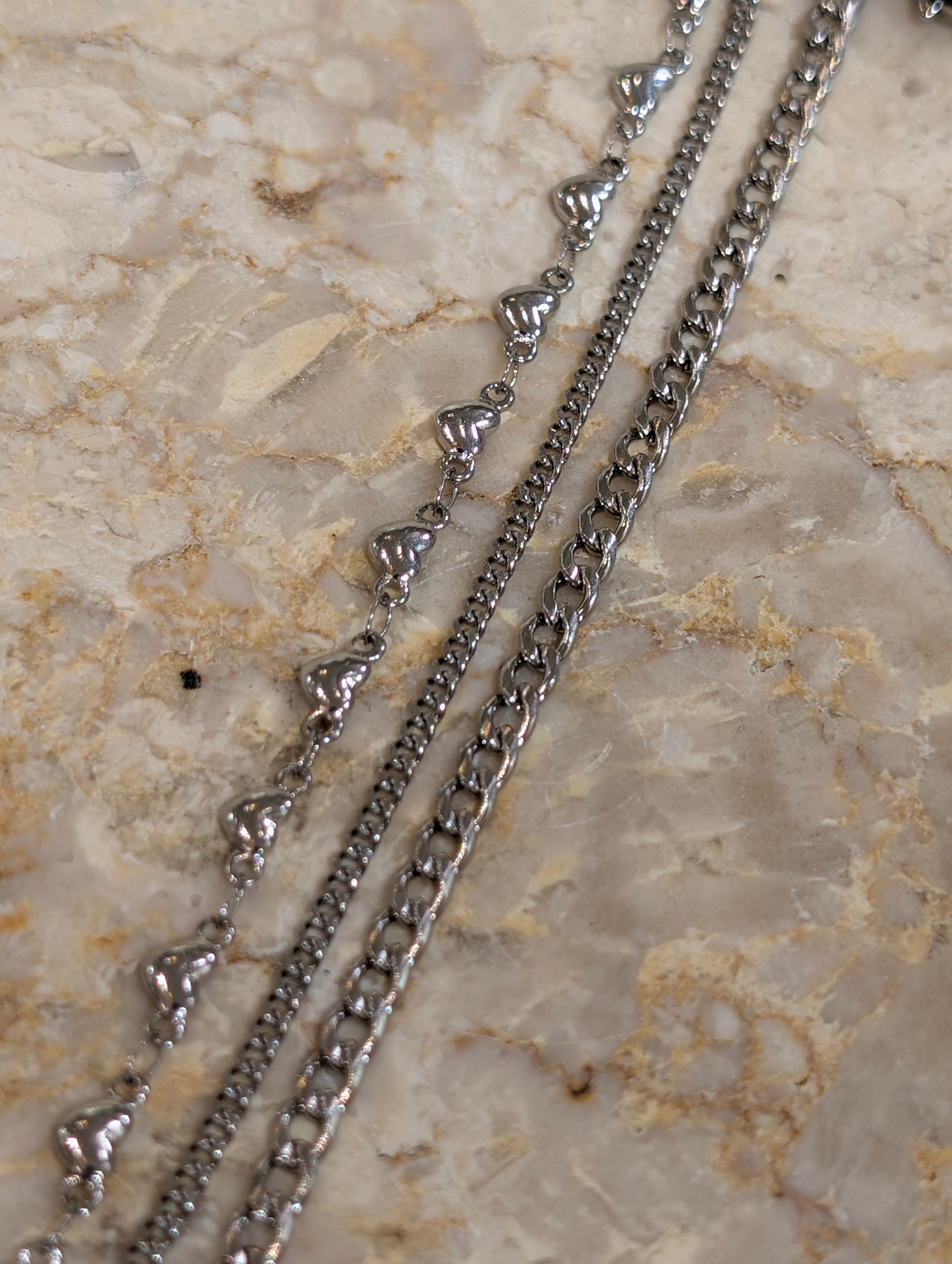 Triple chain heart stainless steel bracelet