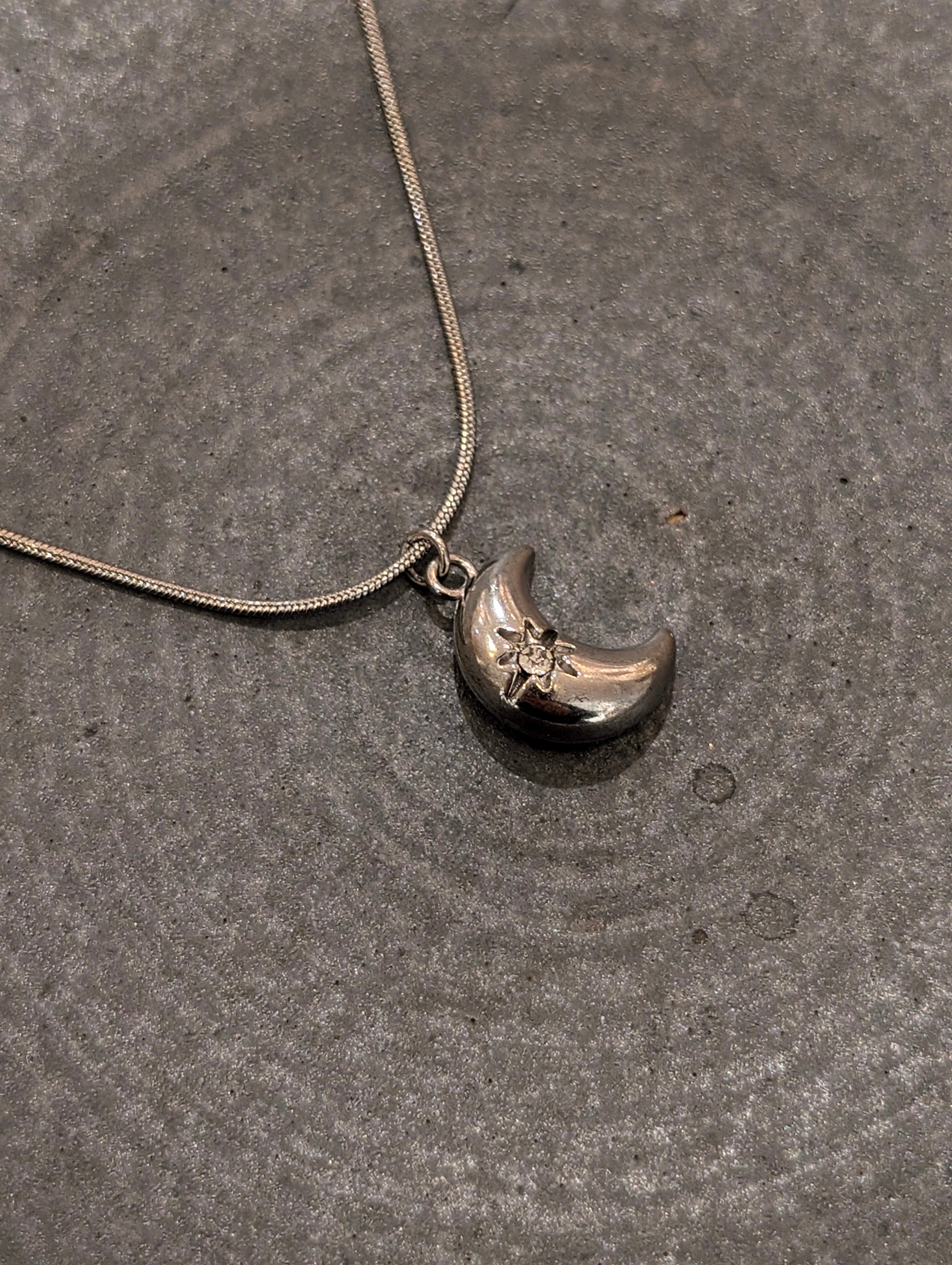 Crescent cz stud stainless steel necklace