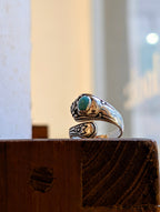 Ornate Turquoise Floral Band 925 Silver Ring