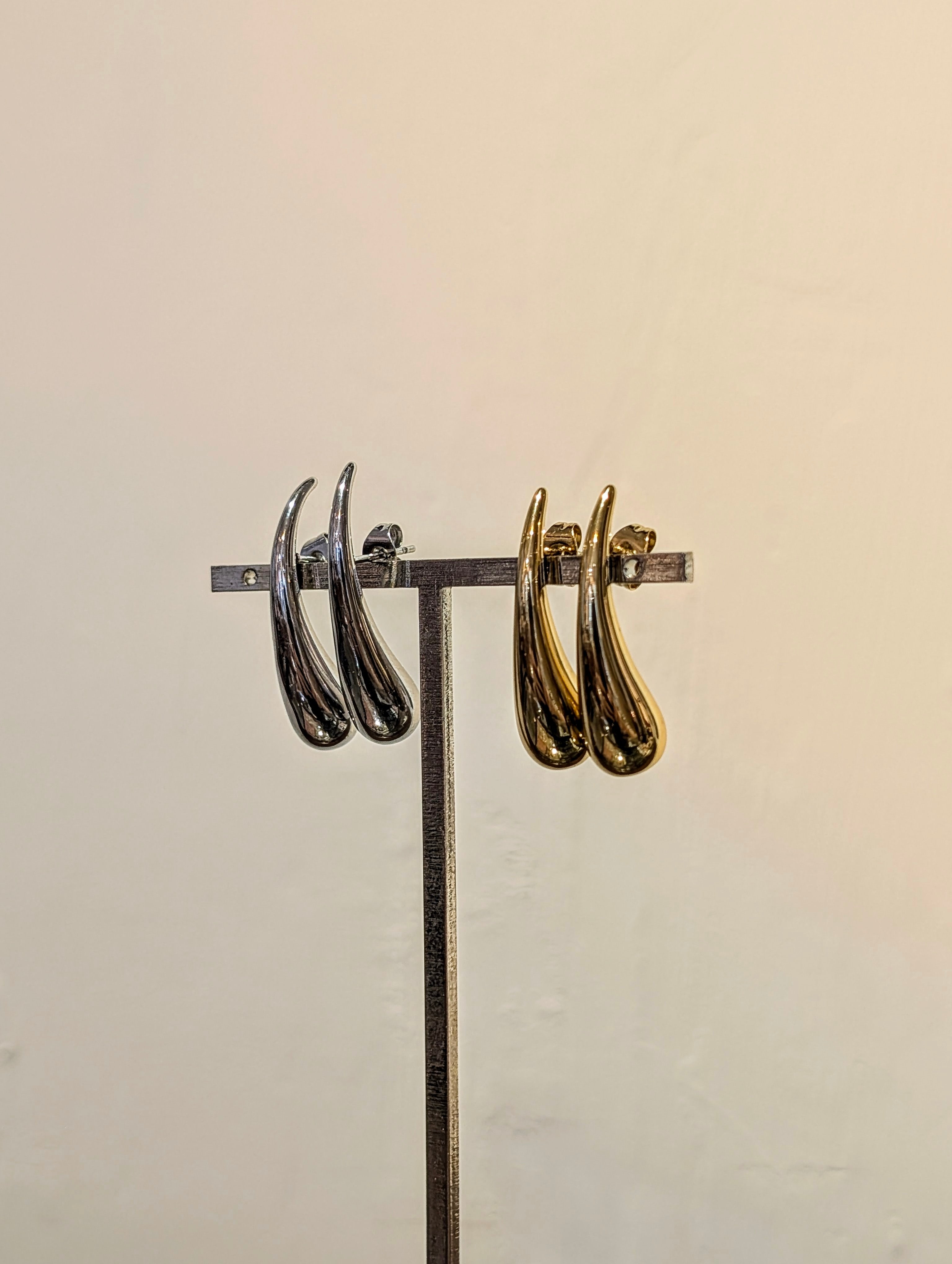 Curved Teardrop Lobe Stainless Steel Earrings