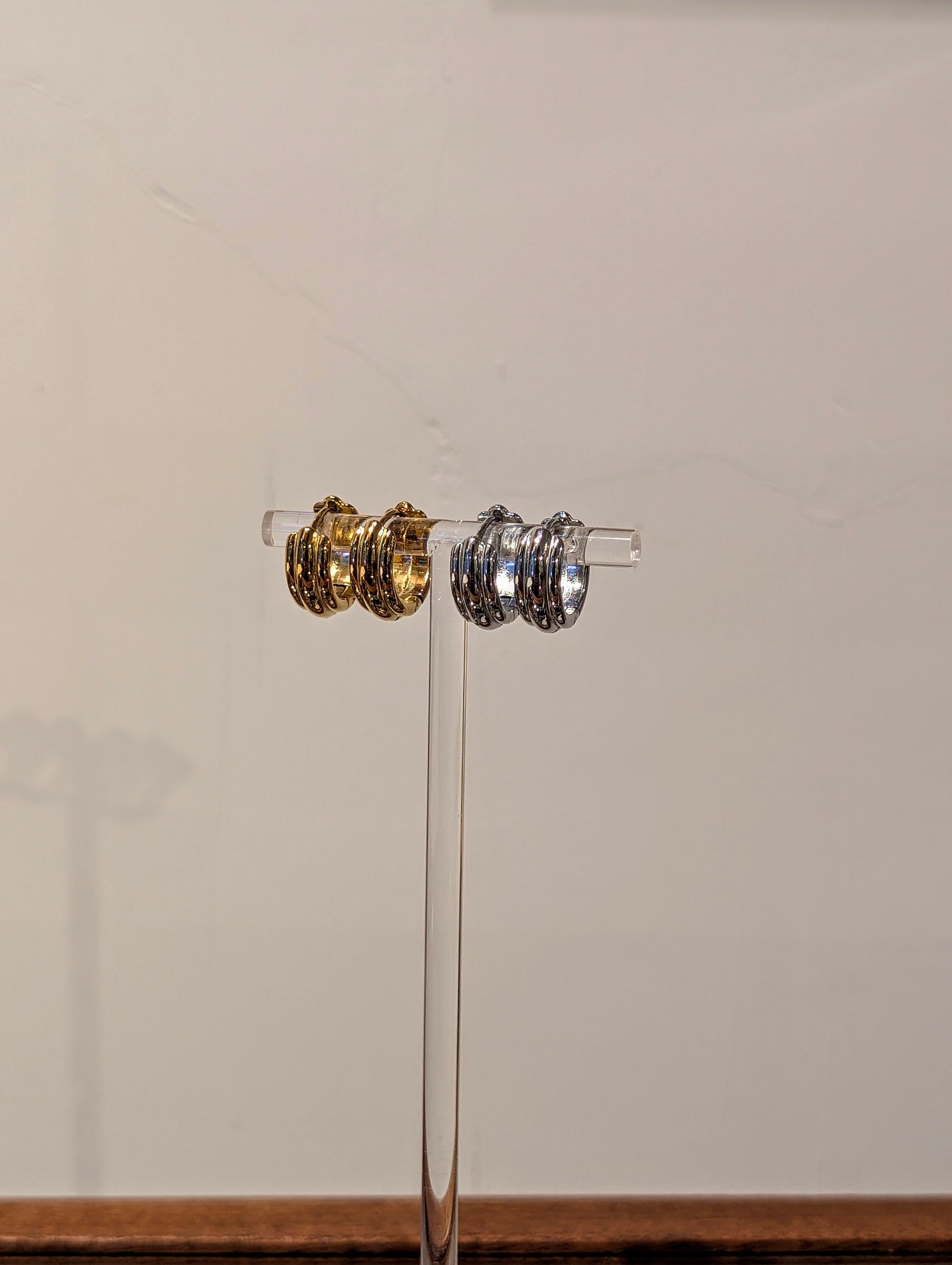 Parallel Rib Hoop Stainless Steel Earrings