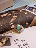 Ornate Turquoise Floral Band 925 Silver Ring