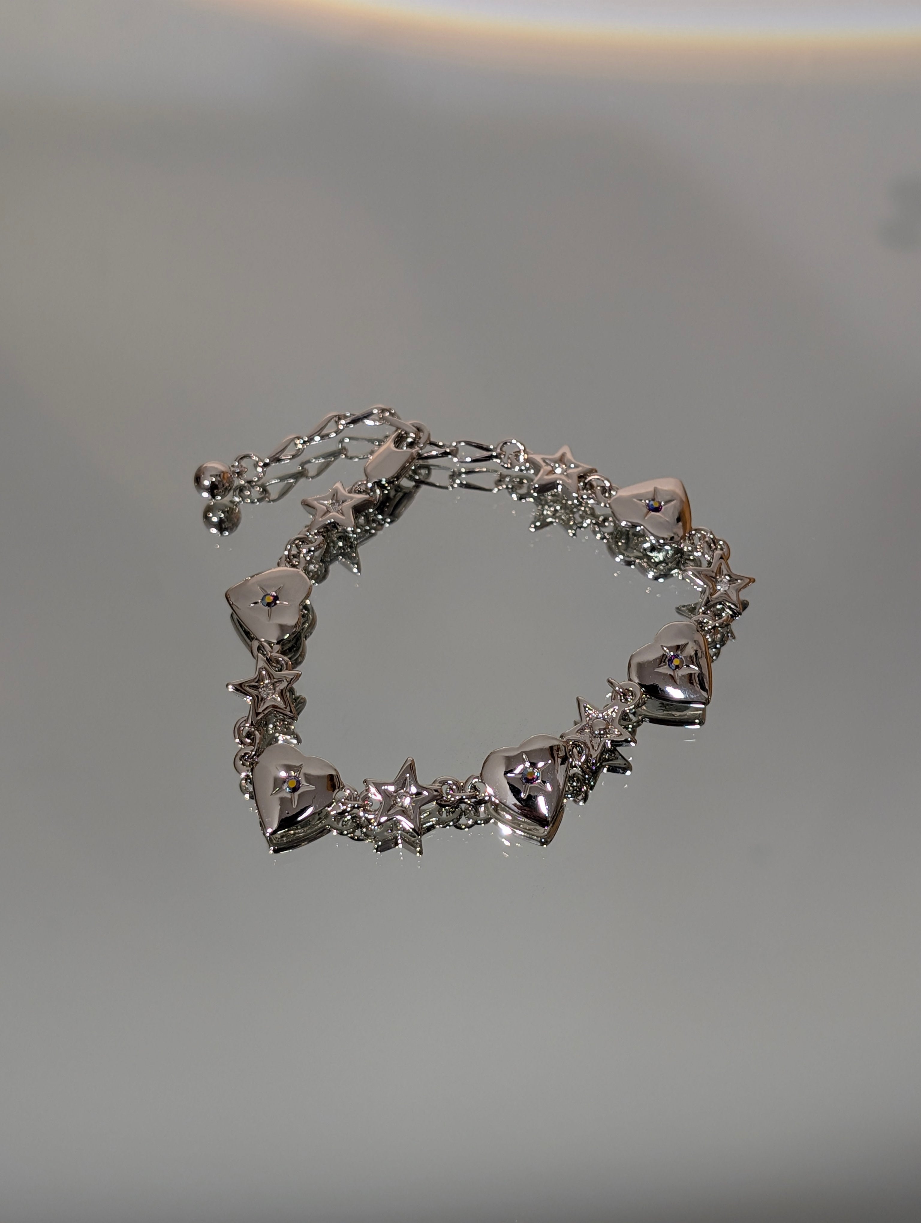 Starlit Heart Chain Brass Bracelet